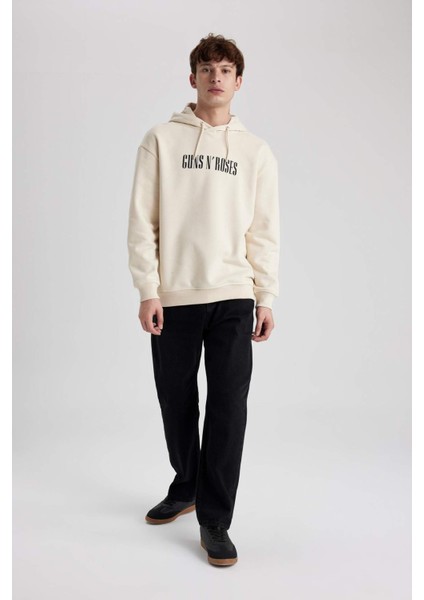 Guns N' Roses Boxy Fit Kapüşonlu Sırt Baskılı Sweatshirt B1639AX23WN