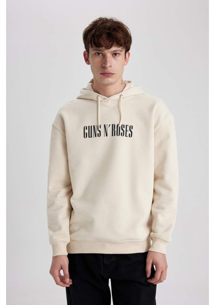 Guns N' Roses Boxy Fit Kapüşonlu Sırt Baskılı Sweatshirt B1639AX23WN