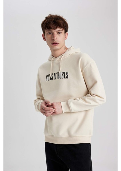 Guns N' Roses Boxy Fit Kapüşonlu Sırt Baskılı Sweatshirt B1639AX23WN