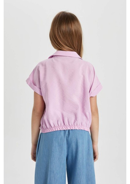 Kız Çocuk Cropped Fit Kısa Kollu Gömlek B5063A824SM
