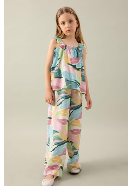 Kız Çocuk Wide Leg Geniş Paça Desenli Pantolon modelleri