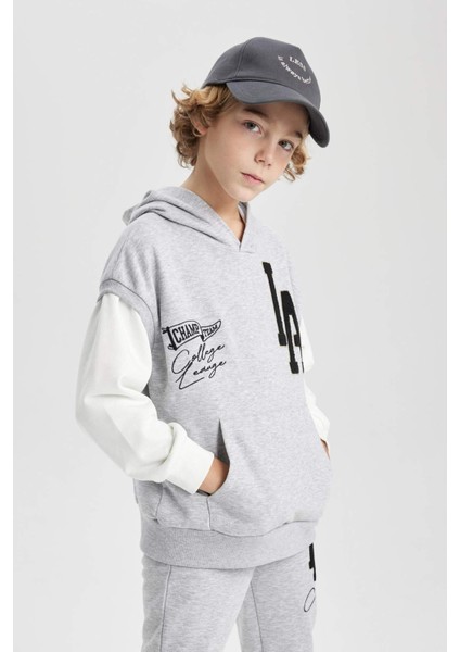 Erkek Çocuk Oversize Geniş Kalıp Nakışlı Kapüşonlu Sweatshirt B6138A824SP fırsatları