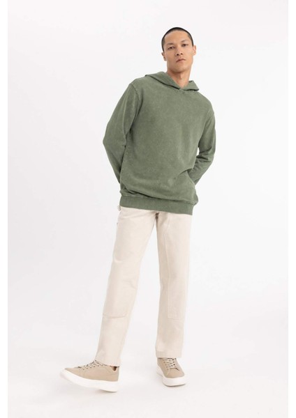 Regular Fit Kapüşonlu Yıkamalı Soluk Efektli Basic Düz Sweatshirt B9220AX23WN fiyatları