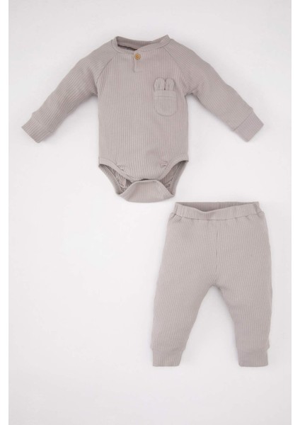 Erkek Bebek Fitilli Kaşkorse Çıtçıtlı Body Alt 2'li Takım B7670A524SP