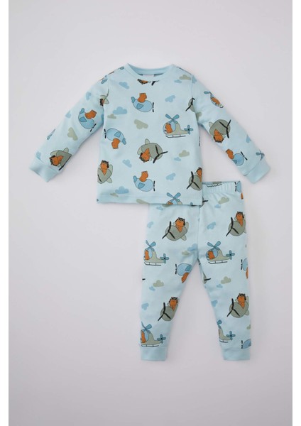 Erkek Bebek Ayı Baskılı Uzun Kollu Premium Pijama Takımı B7741A524SP