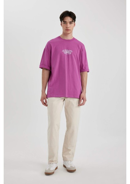 Loose Fit Bisiklet Yaka Sırt Baskılı Kısa Kollu Tişört B8937AX24SM