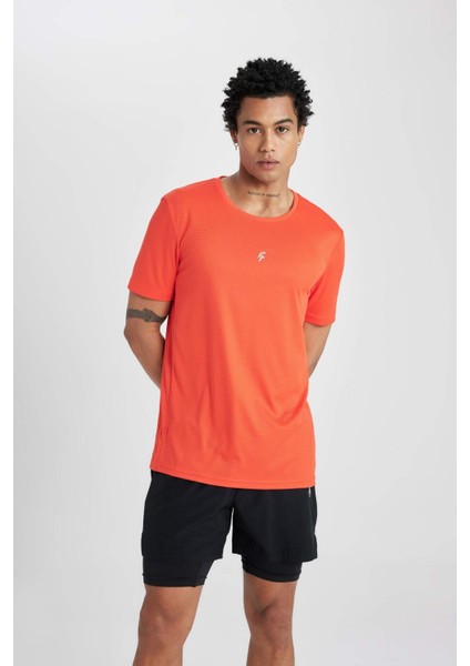 Fit Slim Fit Dar Kesim Bisiklet Yaka Baskılı Kısa Kollu Sporcu Tişört X6142AZ24SP