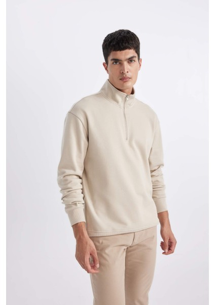 Comfort Regular Fit Rahat Kalıp Fermuarlı Dik Yaka Basic Sweatshirt X7405AZ24SP