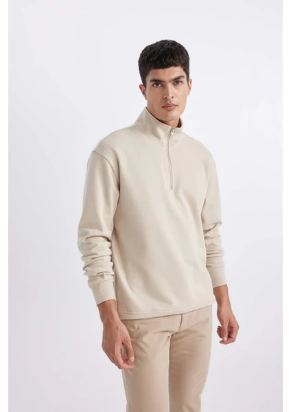 Comfort Regular Fit Rahat Kalıp Fermuarlı Dik Yaka Basic Düz Sweatshirt X7405AZ24SP