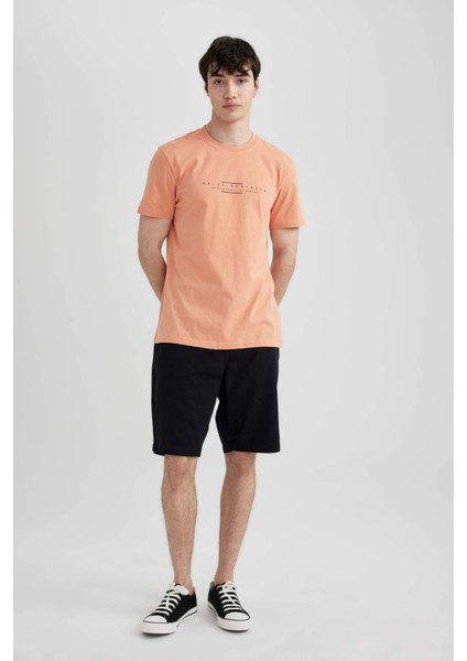 Slim Fit Dar Kesim Bisiklet Yaka Baskılı Kısa Kollu Tişört C2076AX24SM
