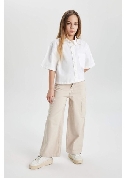 Kız Çocuk Wide Leg Kargo Geniş Bol Paça Jean Pantolon C0451A824SP