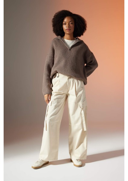 Wide Leg Kargo Cepli Yüksek Bel Standart Boy Gabardin Pantolon B8659AX23CW fiyatları