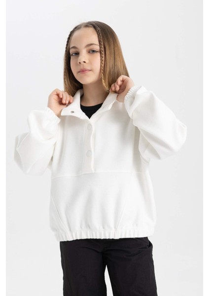 Kız Çocuk Oversize Geniş Kalıp Polo Yaka Düğmeli Sweatshirt C0269A824SP