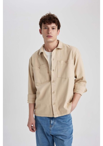 Relax Fit Pamuklu Uzun Kollu Gömlek Ceket B6113AX23AU fırsatları