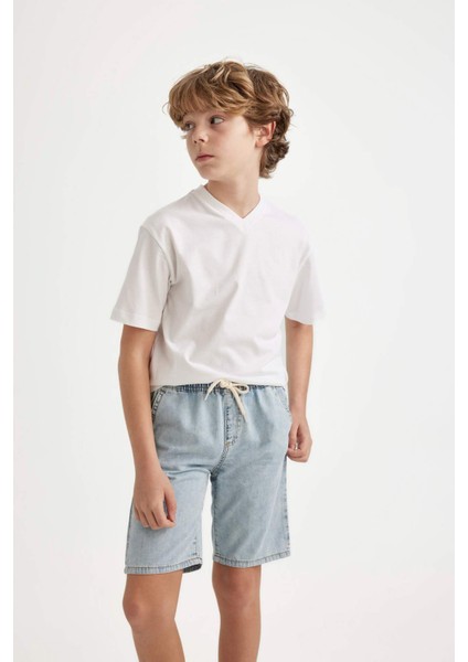 Erkek Çocuk Beyaz V Yaka Kısa Kollu Basic Düz Okul Tişörtü K1693A624SM fırsatları