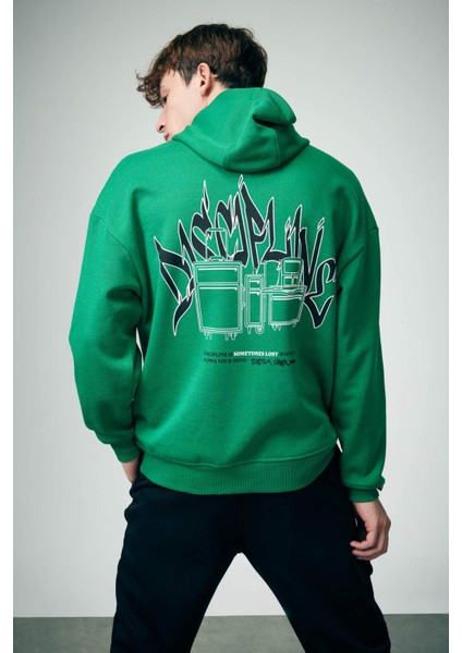 Oversize Fit Kapüşonlu Sırt Baskılı Sweatshirt B0252AX23WN