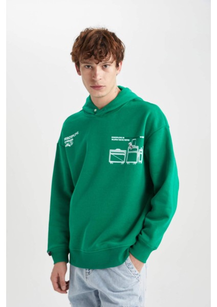 Oversize Fit Kapüşonlu Sırt Baskılı Sweatshirt B0252AX23WN