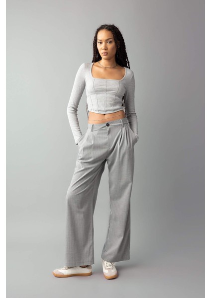 Fitted Yuvarlak Yaka Fitilli Kaşkorse Uzun Kollu Tişört B0909AX23AU fiyatları