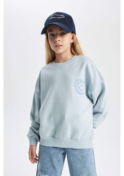 Kız Çocuk Relax Fit Bisiklet Yaka Sweatshirt B8238A823WN