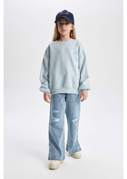 Kız Çocuk Relax Fit Bisiklet Yaka Sweatshirt B8238A823WN