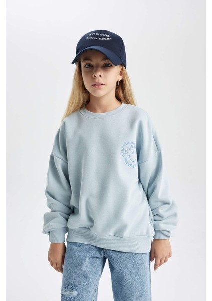 Kız Çocuk Relax Fit Bisiklet Yaka Sweatshirt B8238A823WN