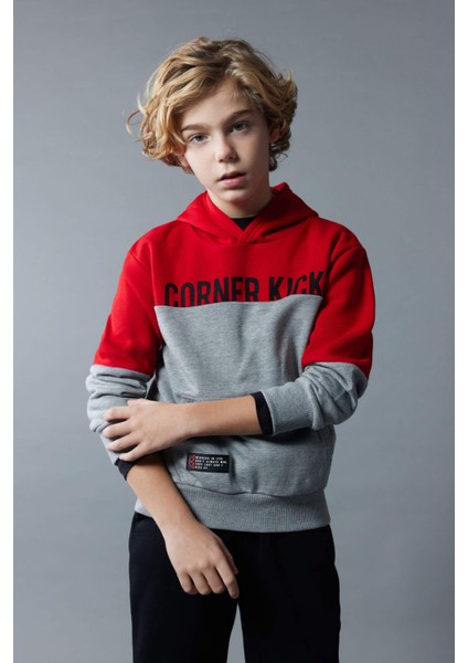 Erkek Çocuk Kapüşonlu Baskılı Kalın Sweatshirt B5949A823WN