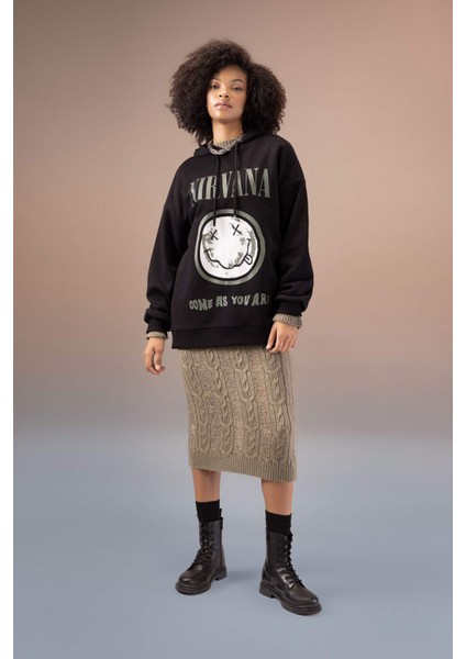 Nirvana Oversize Fit Kapüşonlu Kalın Sweatshirt B3663AX23WN