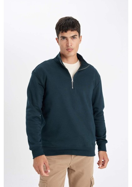 Comfort Regular Fit Rahat Kalıp Fermuarlı Dik Yaka Basic Sweatshirt X7405AZ24SP