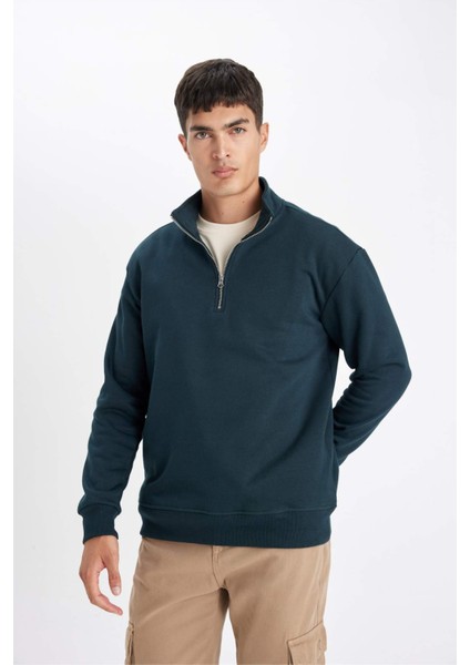 Comfort Regular Fit Rahat Kalıp Fermuarlı Dik Yaka Basic Sweatshirt X7405AZ24SP