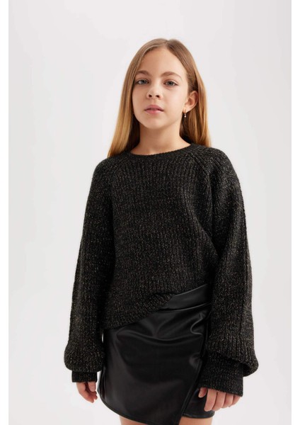 Kız Çocuk Bisiklet Yaka Triko Kazak B4069A823WN