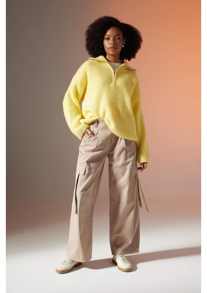 Wide Leg Kargo Cepli Yüksek Bel Standart Boy Gabardin Pantolon B8659AX23CW fiyatları