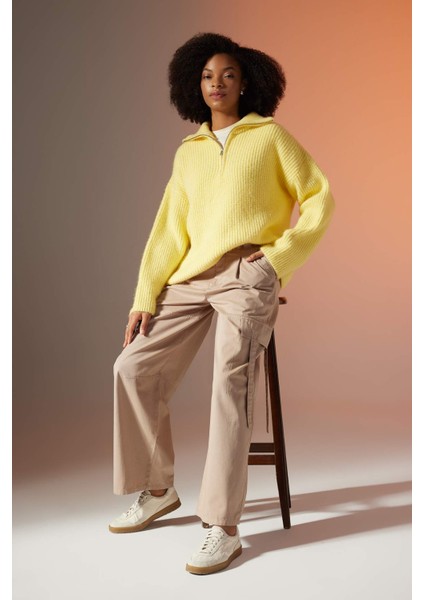 Wide Leg Kargo Cepli Yüksek Bel Standart Boy Gabardin Pantolon B8659AX23CW modelleri