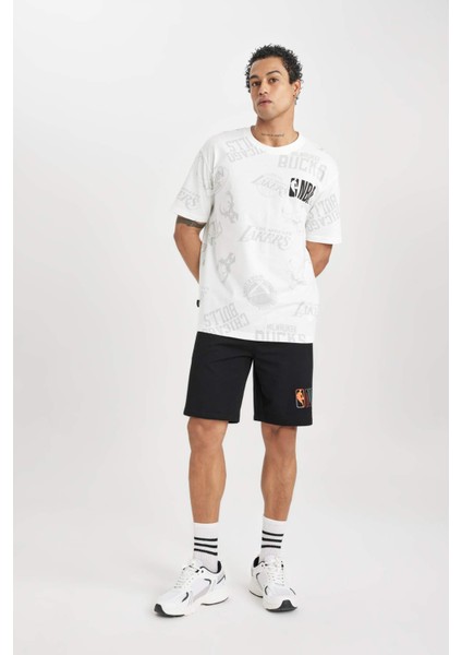 DeFactoFit NBA Wordmark Boxy Fit Bisiklet Yaka Kısa Kollu Tişört B3912AX24SP