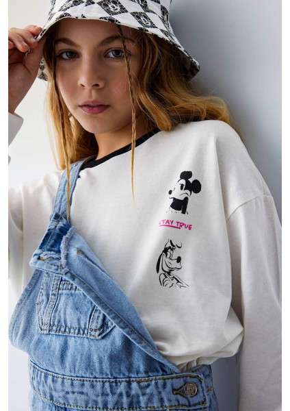 Kız Çocuk Disney Mickey & Minnie Crop Bisiklet Yaka Uzun Kollu Tişört B9872A824SP