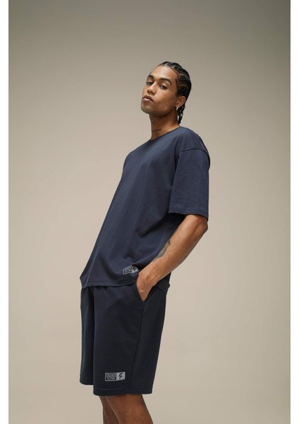 Fit Oversize Geniş Kalıp Bisiklet Yaka Baskılı Kısa Kollu Tişört A1624AX24SM