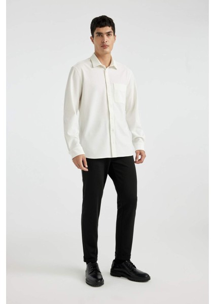 Regular Fit Polo Yaka Krinkıl Basic Düz Uzun Kollu Gömlek B6484AX24SP