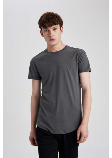 Long Muscle Fit Bisiklet Yaka Basic Düz Kısa Kollu Tişört N2104AZ23AU modelleri