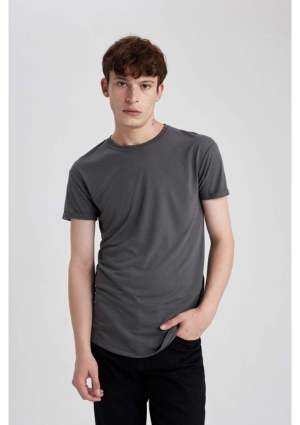 Long Muscle Fit Bisiklet Yaka Basic Düz Kısa Kollu Tişört N2104AZ23AU fırsatları