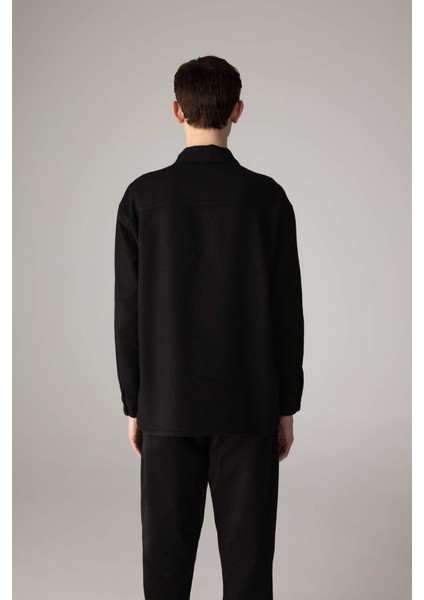 Oversize Geniş Kalıp Polo Yaka Waffle Uzun Kollu Gömlek C2841AX24SP