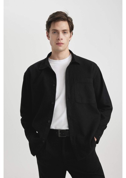 Oversize Geniş Kalıp Polo Yaka Waffle Uzun Kollu Gömlek C2841AX24SP