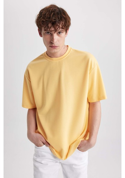 Oversize Geniş Kalıp Bisiklet Yaka Kısa Kollu Basic Düz Ağır Kumaş Tişört X3926AZ23AU modelleri