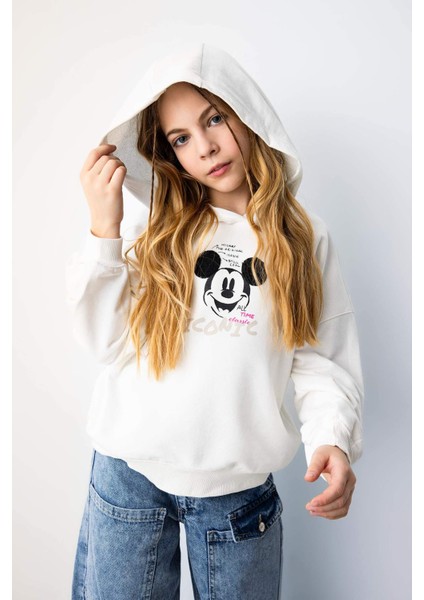 Kız Çocuk Disney Mickey & Minnie Relax Fit Kapüşonlu Sweatshirt B9871A824SP