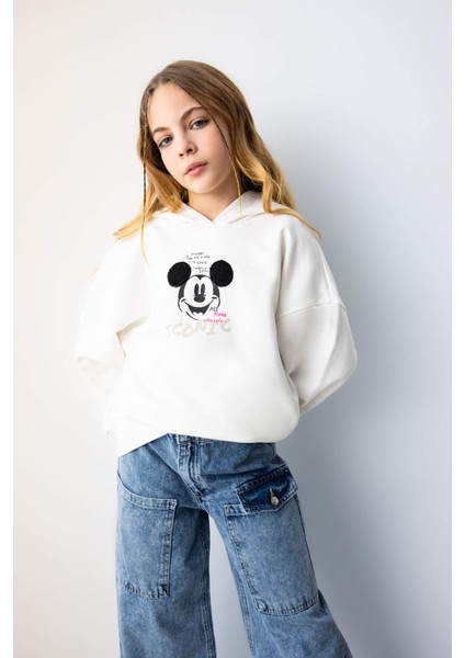 Kız Çocuk Disney Mickey & Minnie Relax Fit Kapüşonlu Sweatshirt B9871A824SP