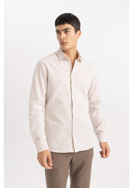Slim Fit Dar Kesim Polo Yaka Petek Dokulu Uzun Kollu Gömlek B6476AX24SP modelleri