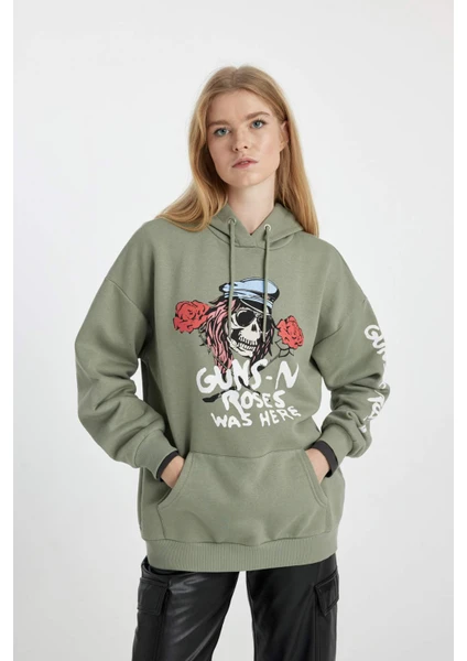 Coool Guns N' Roses Oversize Geniş Kalıp Kapüşonlu Kanguru Cepli Kalın Sweatshirt B3007AX23WN