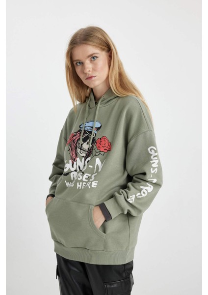 Coool Guns N' Roses Oversize Geniş Kalıp Kapüşonlu Kanguru Cepli Kalın Kumaş Sweatshirt B3007AX23WN