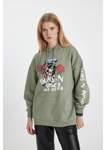 Coool Guns N' Roses Oversize Geniş Kalıp Kapüşonlu Kanguru Cepli Kalın Kumaş Sweatshirt B3007AX23WN