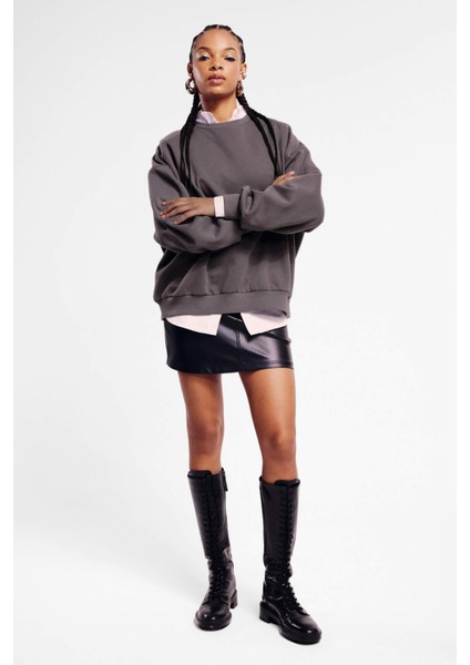 Coool Oversize Fit Bisiklet Yaka Kalın Sweatshirt A4177AX23WN