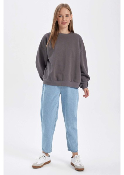 Coool Oversize Fit Bisiklet Yaka Kalın Sweatshirt A4177AX23WN