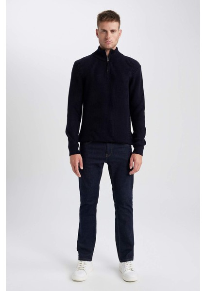 Standart Fit Normal Kesim Dik Yaka Fermuarlı Basic Düz Triko Kazak B0578AX23WN fiyatları